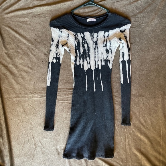 None Dresses & Skirts - Ribbed Tie-Dye 96% Cotton Long Sleeve Dress
